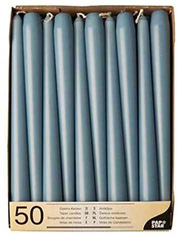 PAPSTAR 50 Leuchterkerzen Ø 2,2 cm · 25 cm arktikblau