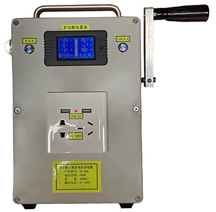 Handvev snabbladdare, nödströmsöverlevnad, 500 W bärbar handvevgenerator, reservkraft för bärbar dator för nödsituationer, avbrott, jakt, camping, off-grid,62400MAH