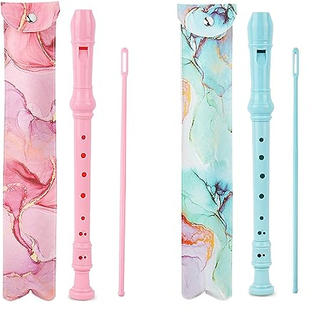 Jasenna 2 Pack Recorder Instrument for Beginner Adults,8-Hole Soprano Descant Recorder Music Flute with with Cleaning Rod & Leather Case For Home Entertainment(4-Splash Ink)
