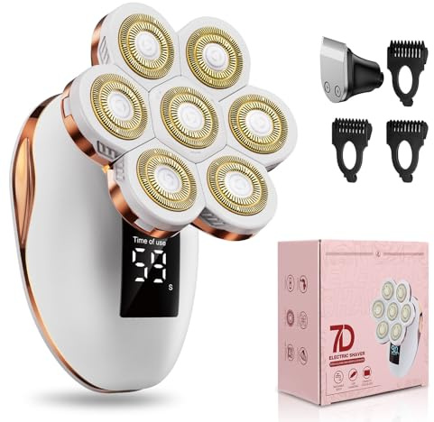 2-in-1 Electric Razors for Women, Wet/Dry 7D Rechargeable Rotary Shaver for Legs, Water Resistant Grooming Kit - Electric Razors for Women, Facial Hair Removal, Bikini Trimmer, Lips - Gentle Hair Remo