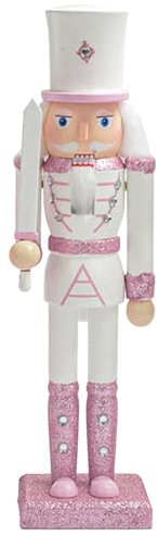 Cascanueces de madera blanca y rosa de 30 cm, adornos de soldado, decoraciones de árbol de Navidad, mini figuras de cascanueces, adornos colgantes, muñeco de títere soldado cascanueces para decoración