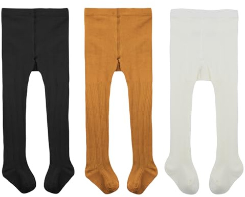 Century Star Collants en coton pour bébé garçon et fille, Noir, blanc et jaune, 6-12 mois