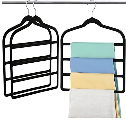 3 PACK - Space Saving 4 Layer Trouser/Towels/Tie Hangers, Non Slip Velvet Build Prevents Slipping & Wrinkles, Rotating Hook for Easy Access - Organizers for Pants, Jeans, Scarves, Towels & More