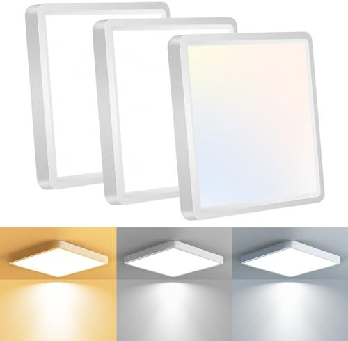 slochi 3 Pack LED Ceiling Light,15W 1500LM Bathroom Lights Ceiling 3000K/4000K/6500K, IP44 Waterproof Square Flush Ceiling Lighting, Ultra Thin Bathroom Light Fitting for Kitchen Living Room