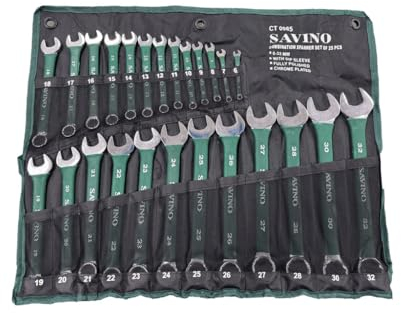 Neilsen Savino CT0985 Ringmaulschlüssel-Set, 6 mm bis 32 mm, mit getauchten Griffen und Brieftasche, langlebiges und vielseitiges Schraubenschlüssel-Set für Automobil, Heimwerker und Industrie, Grün