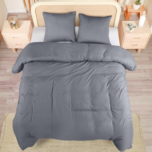 Utopia Bedding Funda Nórdica Cama 105 - Juego de Funda Nórdica de Microfibra Poliéster 200x200 cm y 2 Fundas de Almohada con Dobladillo Plisado 80x80 cm (Gris)