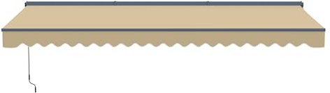 Aleko 20x10 Moroccan Style Semi-Cassette Motorized Patio Awning, Remote Control Electric & Manual Crank, LED Lights, UV-Protected Fabric Canopy Shade - Desert Sand