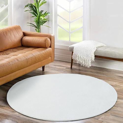 Jimri Flauschiger Teppich Läufer - Hochwertiger Kurzflor für Zuhause, Büro, Küche, Eingang, Flur, Wohnzimmer - Maschinenwaschbar - Rutschfester Teppich Waschbar - 120 cm Rund - Cream_Weiß