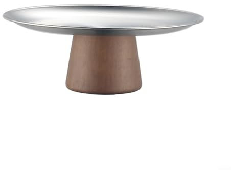 Elegante vassoio per torte, base in legno in acciaio inox, supporto alto, decorazione per la casa (argento 22 cm)