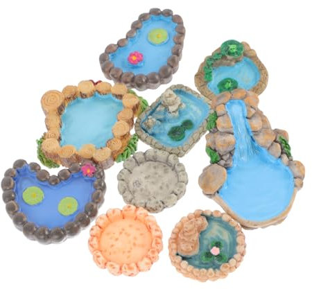 FUNOMOCYA 9 Piezas Adornos de Estanque Adorno de Estanque de jardín Mini terrario figuritas jardineria Accesorios Piscina Accesorios decoración Mini Adorno de Piscina Mini Estanque Resina
