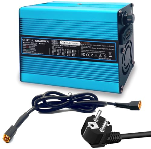 54,6V 5A batteriladdare för 48V litiumbatteriladdare, 48V 5A strömförsörjningsladdare Blå Exteriör med XT60 hane kontakt