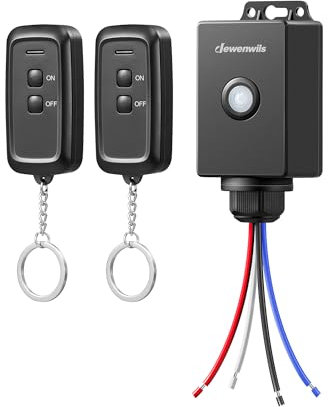 DEWENWILS Funkschalter Außen mit Fernbedienung, 230V, 3000W Kabellos Lichtschalter Set, IP65 Funksteuerung mit 2 Sendern, 30m Reichweite, Keine Verkabelung erforderlich, inklusive Batterie, Schwarz