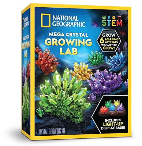 NATIONAL GEOGRAPHIC Mega Kit de Cultivo de Cristales para Niños – Crea 6 Cristales con Base Iluminada, Regalo Científico para Niños 8-12 Años, Experimento de Cristalización, Kit CTIM