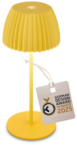 Briloner - Riffle Mini lampada da tavolo LED senza fili IP44 con bordo luminoso, 8,5x20 cm, touch dimmer, lampada da scrivania senza fili, vincitore del German Design Award 2025, giallo