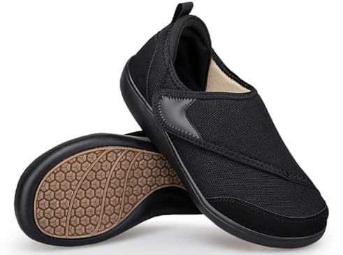 Scarpe Ortopediche per Diabetici Uomo Donna Extra Larghe Scarpe da Passeggio Regolabili per La Neuropatia Dolorosa dei Piedi degli Anziani Nero 43