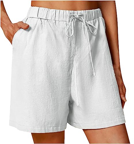 KUIH Bermuda Shorts for Women UK Knee Length Elasticated Waist Casual Loose Wide Leg Baggy Vacation Summer Beach Shorts Holiday Lounge Pants Cotton Linen Short Pants