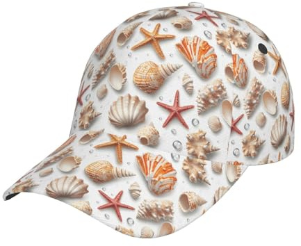 Novastar Casquette de camionneur pour homme et femme - Motif étoile de mer et coquillages - Casquette de baseball réglable - Pour randonnée, course à pied, papa, golf, noir