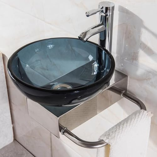 HEFJIAYCIQ Lavabo Redondo De Vidrio Templado, Lavabo De Baño Empotrado En La Pared, Mueble De Baño Y Encimera Pequeña Para Hotel,Gris,42cm
