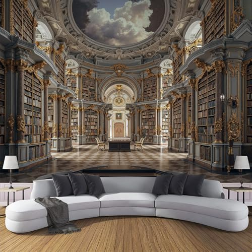 Panorámica De Pared Papel Pintado Interior De Una Biblioteca Antigua, Papel Tapiz Fotográfico Estilo Barroco, Marrón Murales Para Sala De Estar Dormitorio Decoración 400x280cm