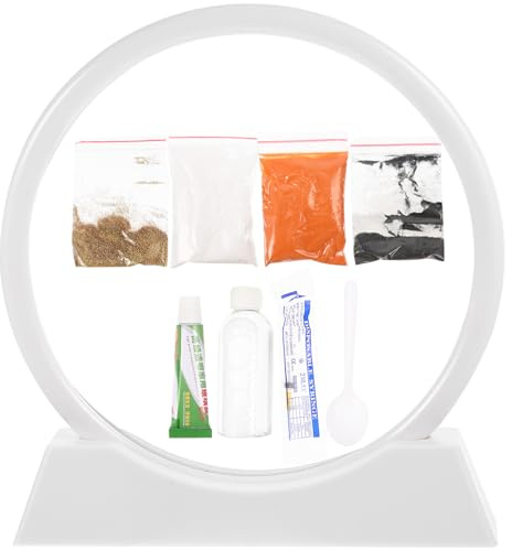 Abaodam Peinture Décorative 3D Soi-Même Sables Mouvants Kit Matériel pour Image d'Art en Sable 17X20 CM Paysage Artistique Blanc Rond 7 Pouces Décoration Bureau et Salon Apaisante