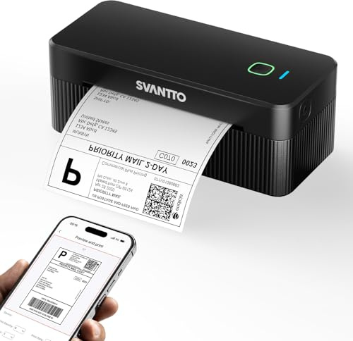 SVANTTO Impresora Etiquetas Autoadhesivas Bluetooth, Impresora de Etiquetas de Envío 4x6 para Pequeñas Empresas, Compatible con DHL, DPD, UPS, Shopify, iPhone, Mac, Windows, Negro