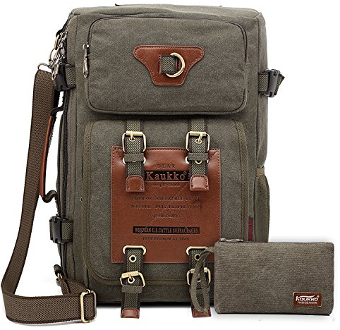 KAUKKO Rucksacke Herren Vintage 3 Way Schulrucksack für Outdoor Reisen Wandern Grün