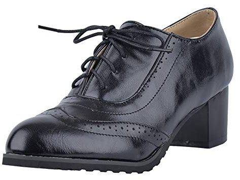 Cocey Zapatos Brogue de tacón bloque con cordones para mujer, Negro , 35 EU
