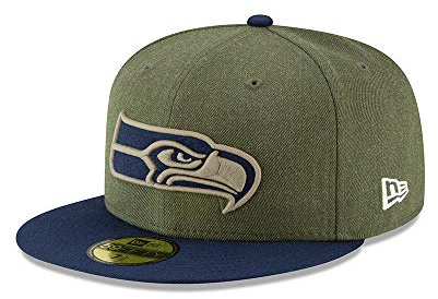 New Era Seattle Seahawks On Field 18 Salute to Service Cap 59fifty 5950 Fitted Limited Edition, Green, 7 1/8 - 57cm (M)