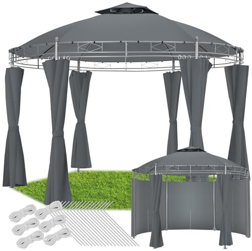 tectake® Tonnelle de Jardin autoportante Pavillon 3,5x3,5m en Acier époxy Tente de réception, 6 Rideaux de Tonnelle, Imperméable, Tonnelle terrasse Exterieur