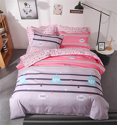 Odot Bettwäsche Bettbezug Set 3 TLG, Bettwäsche-Set 3 Teilig Geometrisch Mikrofaser Weiche Atmungsaktive mit Bettbezug Kissenbezüge Babybett Kinder Mädchen Junge (180x220cm,Pink Stripes)