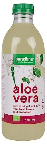Purasana® Aloe Vera Saft Trinkgel 99,3% - 1L, Reines Kaltgepresstes Aloe Gel aus dem Inneren des Blattes, Fördert Hautgesundheit & Hydratation, Vegan & Bio-Zertifiziert