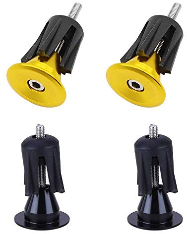 Seully 4 Pièces Bouchons de Bouchon de Vélo en Alliage D'aluminium, Capuchons D'extrémité de Guidon de Vélo/Bouchons de Bouchons de Vélo, Accessoire de Guidon de Vélo Universel (Or, Noir)