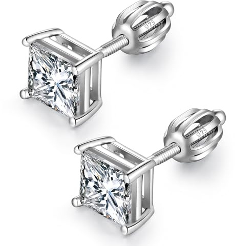 JiaYang Glänsande cz diamantörhängen för män och kvinnor, 925 sterling silver cubic zirconia, skruvörhängen med lång tjock stolpe, 4 mm-8 mm, 6mm, Kubisk zirkonia