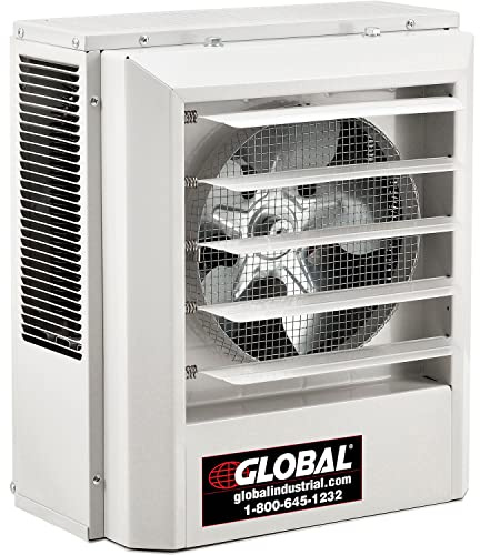 Global Industrial Steel Unit Heater, Horizontal or Vertical Downflow Fan Forced Heater, 5KW, 480V, 3 Phase, 17000 BTU, Wall or Ceiling Mount, 14-1/8W x 8-1/2D x 16H