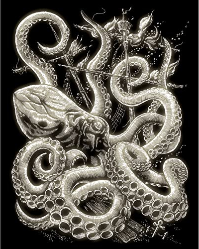 Pracht Creatives Hobby & Langnickel - Kratzbild Oktopus, Glow in The Dark, Kratzbilder für Kinder und Erwachsene, mit Kratzstift Vorlage, 4674-20161