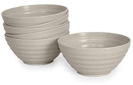 Juego de 6 Cuencos Classic de Plástico Duro Reutilizables e Irrompibles para Aperitivos, Postres Fiestas y Eventos (570ML, Beige)