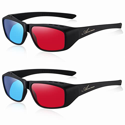 AoHeng Anaglyphes rouge bleu/cyan 3D lunettes pour 3D film Comics,Grand cadre,Plus clair,Plus lumineux(Pack de 2)