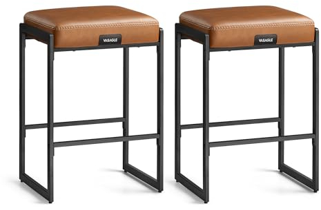 VASAGLE EKHO Kollektion - Barhocker 2er Set, Barstuhl, Küchenstuhl, Kunstleder mit Nähten, Mid-Century-Modern-Stil, 66 cm hoch, Hausbar, Esszimmer, einfacher Aufbau, karamellbraun LBC086K01