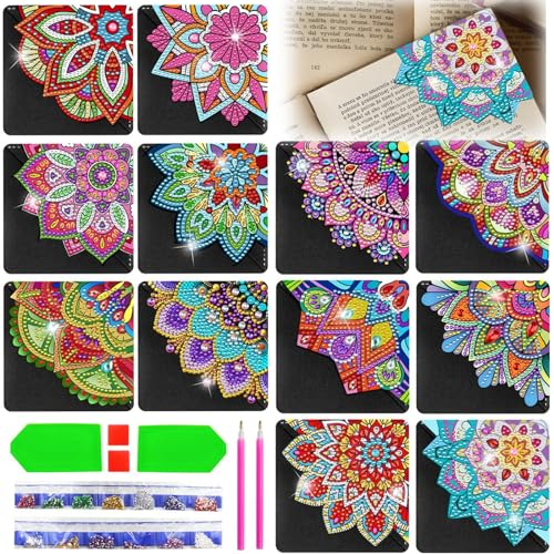 Diamond Painting Lesezeichen Kinder Lotus - 12 Stück Lesezeichen Diamond Painting Set 5D DIY Bookmark Diamant Painting Kindergeburtstag für Erwachsene