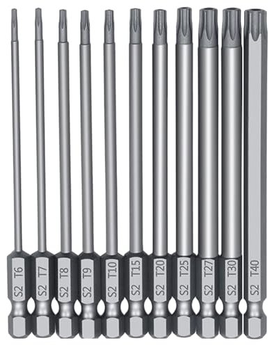 11Pcs Screwdriver Set Security Bit T6-T40 S2 Steel Long Hex Star Impact Driver Bit Set