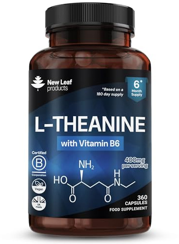 L Theanine Enriched with Vitamin B6 - High Strength L Theanine 400mg Natural Nootropics from Green Tea - 360 Vegan L-Theanine Capsules - Made in The UK Theanine Supplements By New Leaf