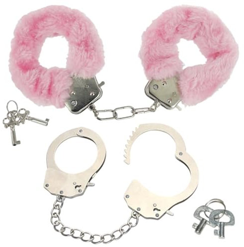 EIHI Rosa manette per coppia, Manette pelose, Manette giocattolo bambini, Manette polizia, Manette se xy, Per Cosplay di Polizia per Feste in Costume Accessori per Bambini Props Foto (Rosa+Argento)