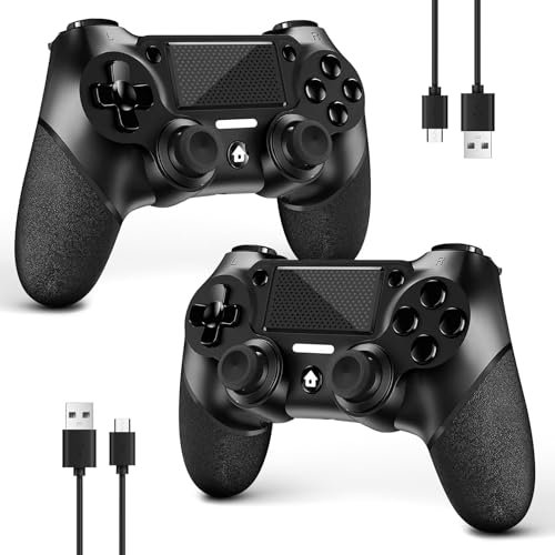 AceGamer 2 Pack Manette sans fil pour PS4，Contrôleur de jeu pour PS4/Pro/Slim/PC，Gamepad Joystick avec turbo/bouton retour/double vibration/6-axes Gyro Sensor/Panneau tactile (2 paquets noirs)