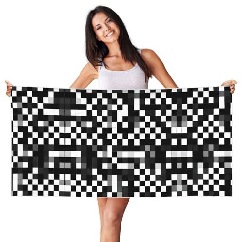 HJLUUFT Strandtücher, schwarz-weiß kariert, weich, saugfähig, für Strand, Pool, Schwimmen, Bad, Reisen, großes Strandtuch