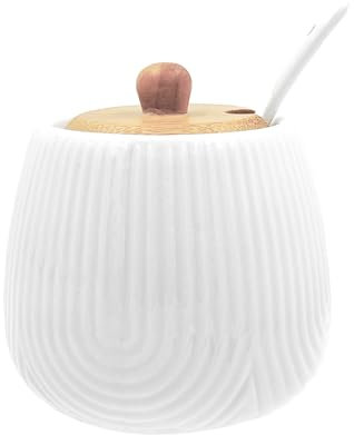 LA PORCELLANA BIANCA - Intavola Righe Zuccheriera con cucchiaino 250 ml, Porcellana e Legno