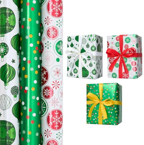 3 rullar presentpapper till jul, 43 cm x 3 meter återanvändbart papper för pojke, flicka, födelsedag, fest, festivalgåva dekoration (flerfärgad-4)