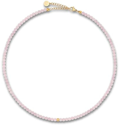 GD GOOD.designs Collana di perle da donna in pietre naturali autentiche sfaccettate da 4 mm | Collana in quarzo rosa regolabile con placcatura in oro 18K (40–45 cm) | Collana boho impermeabile (rosa)