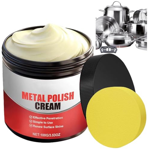 Pasta lucidante universale per metalli, per acciaio inossidabile, rame e ottone, detergente multiuso per lavelli da cucina, pentole, rubinetti cromati, ecc., non abrasivo, con spugna (1PCS)