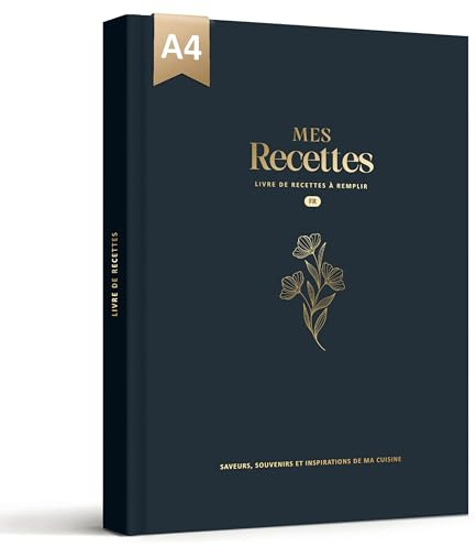 BIROYAL Carnet de Recettes à Remplir A4, 114 Recettes, Bleu noir