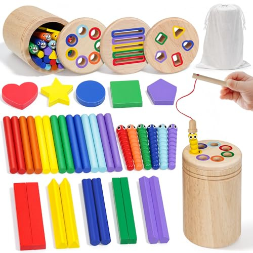 Joozmui Montessori Juguetes de Madera 1 2 3 Años, 4 en 1 Juguetes de Madera para Actividades y Desarrollo Montessori Juegos Educativos Niños 1 2 3 Años Juguetes Sensoriales 1+ Año